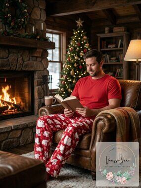 Karen Neuburger Men's Holiday PJ Set Bear Flakes, Red/ L